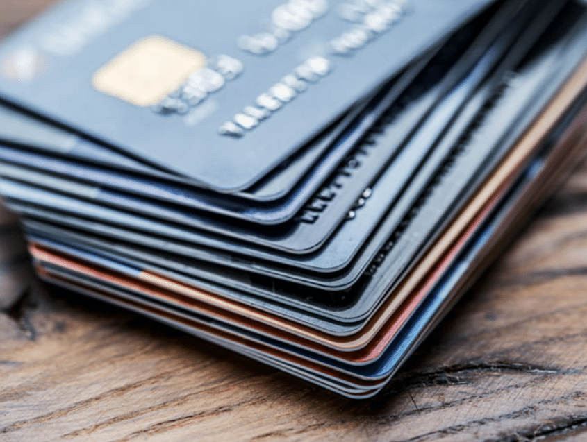 a close up of a stack of credit cards