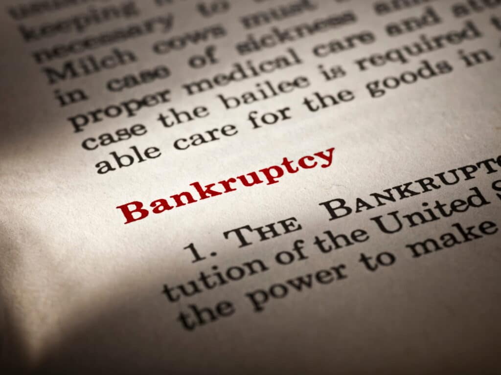 Bankruptcy highlighted in red in a document